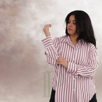 Women Pink & White Striped Shirt