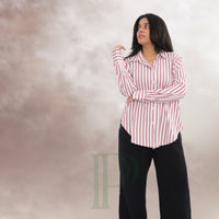 Women Pink & White Striped Shirt