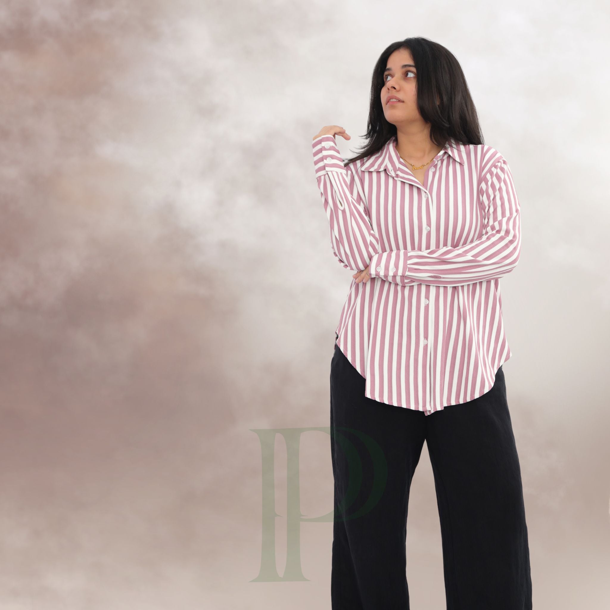 Women Pink & White Striped Shirt