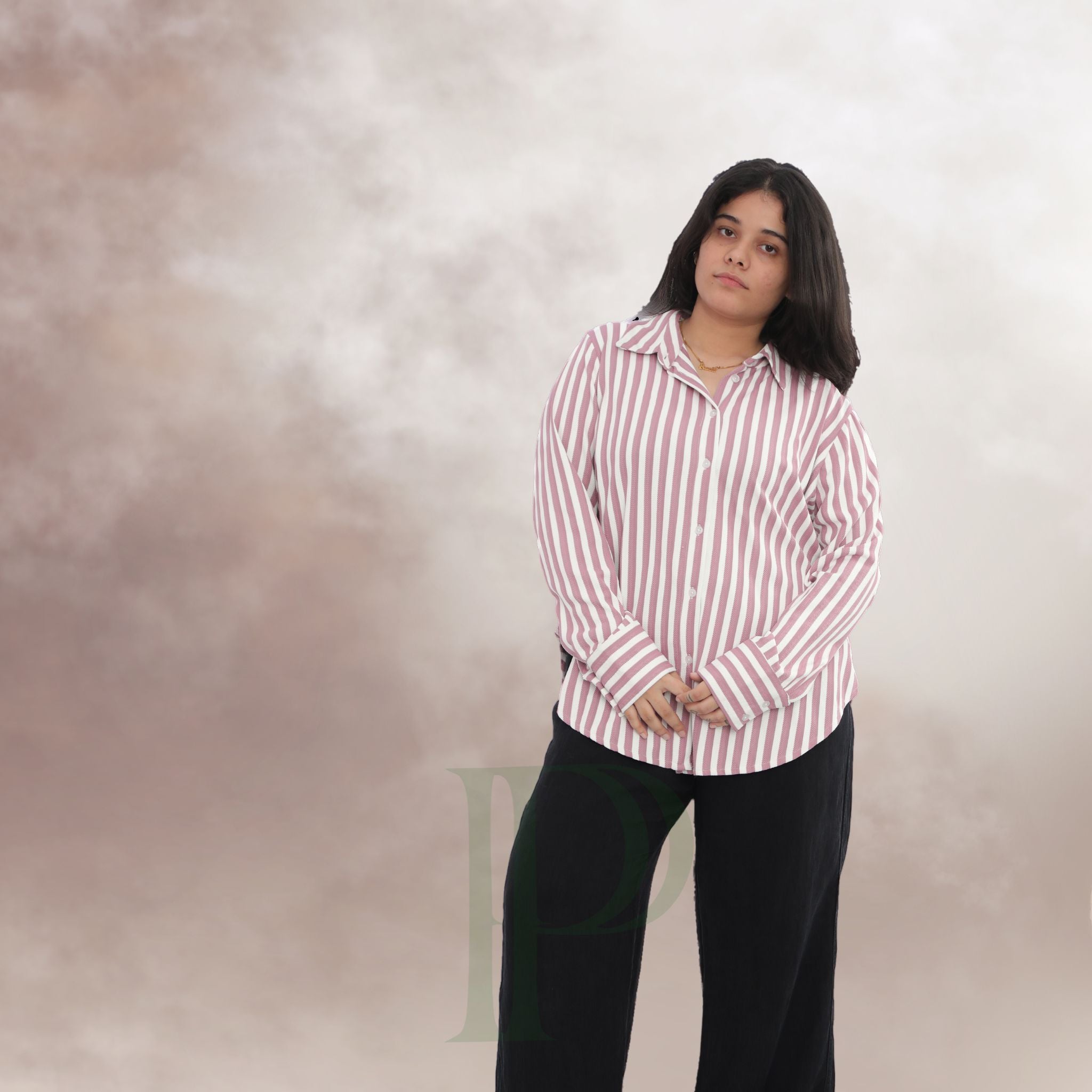 Women Pink & White Striped Shirt