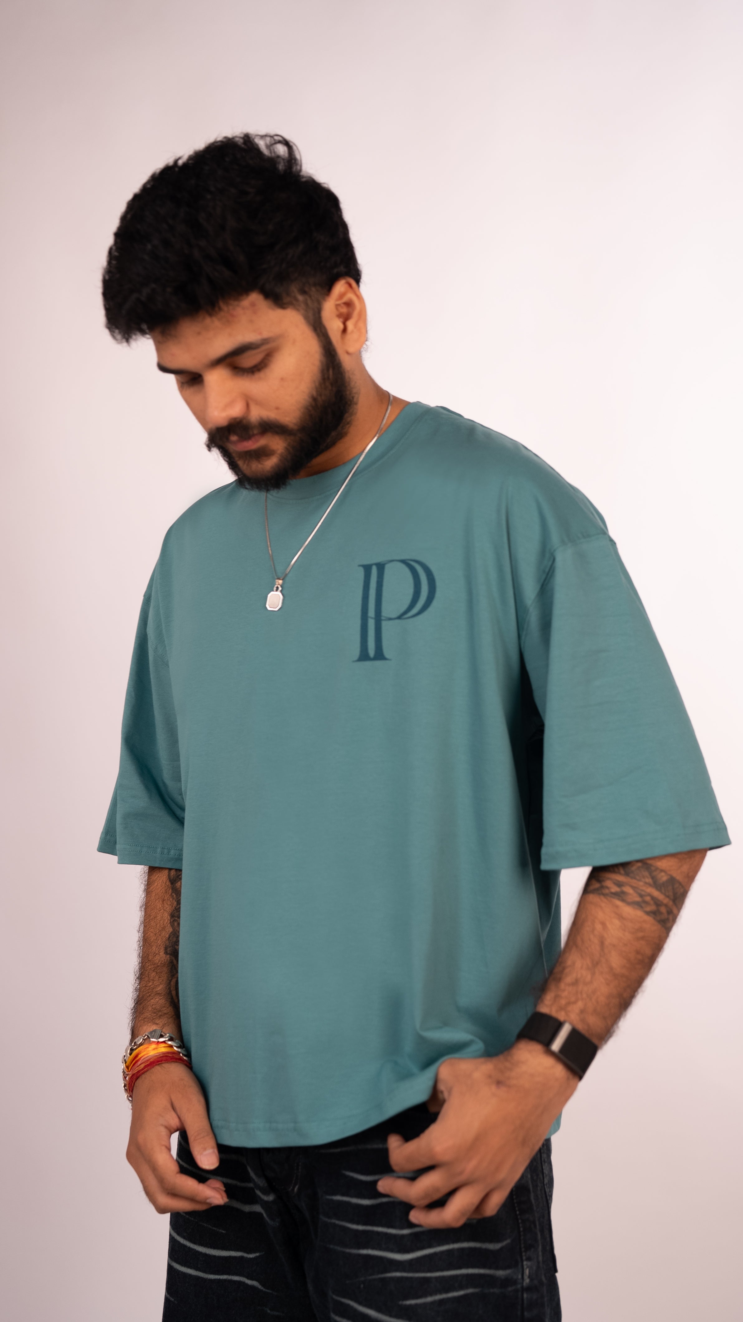 Prazie Teal tshirt Contrast with Backprint