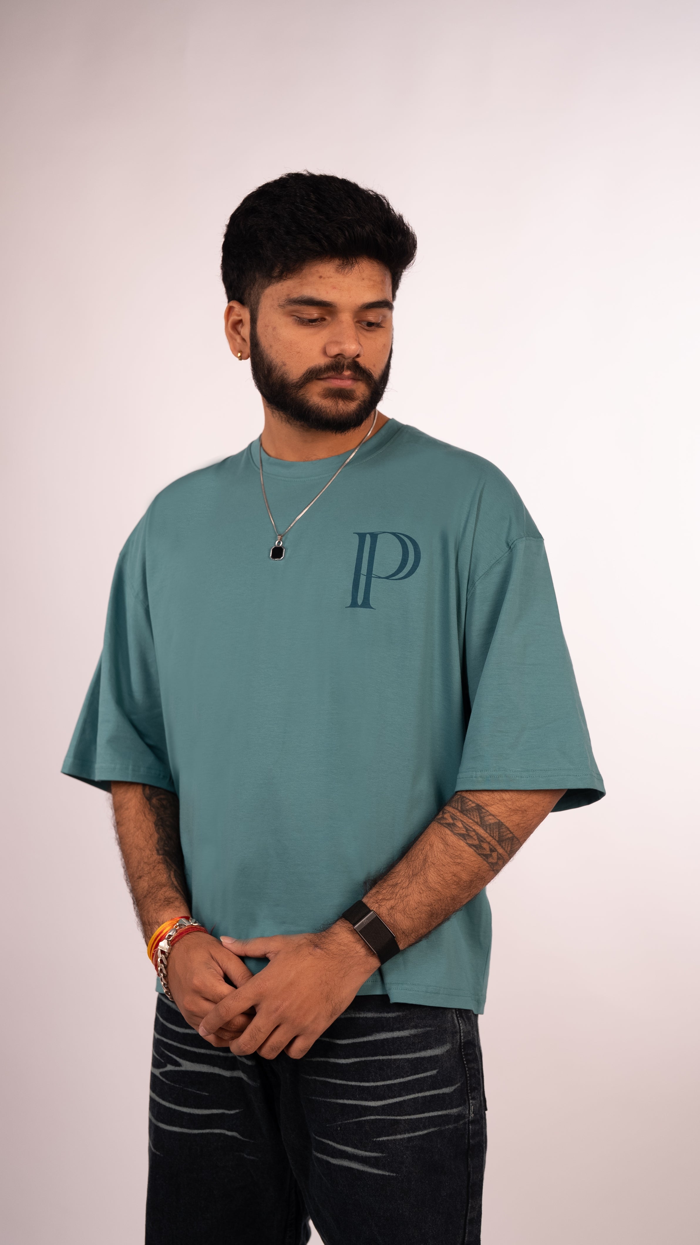 Prazie Teal tshirt Contrast with Backprint